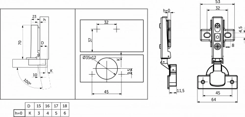 Петля накладная с доводчиком 45мм h0 clip-on AKS_2