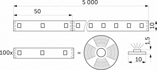 Лента светодиодная RGB SPI ("Бегущий огонь") - 10W/m, 12V, 10мм, 5050, 60 д/м, IP20, цветная - 5м, AKS_2