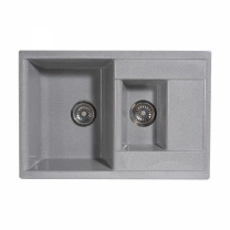 Мойка каменная, прямоугольная двухчашевая, S-16, 760*510мм, темно-серый, врезная, Sim Gran фотография