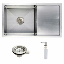 Мойка н/сталь, прямоугольная одночашевая, 780*440мм, мат сатин, PVD, мойка слева, с крылом, универсальная, AKS (3,2мм)