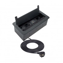 Выдвижной удлинитель 2 розетки, 1xUSB-A, 1xUSB-C, HDMI, LAN, черный, провод 1.5м, HLT фотография