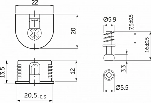 Эксцентриковая стяжка быстрого монтажа 20 мм белая + шток 6*7мм (уп/0,2тыс.шт) AKS_2