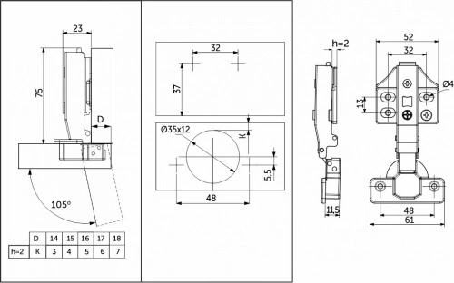 Петля накладная с доводчиком 48мм h2 clip-on PRIME by AKS 3D (саморезы, заглушки) (упак. = 2 шт.)_2