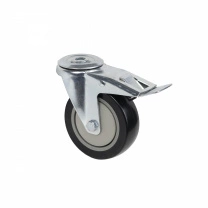 Колесо меб. d100 h130 под винт М12 c рез.ободом с торм., серый/черный AKS фотография