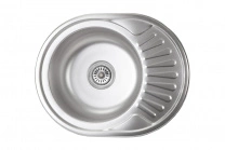 Мойка н/сталь, овальная одночашевая, 570*450мм, декорированная хром, врезн на столешницу, AKS (0,8мм)