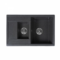 Мойка каменная, прямоугольная двухчашевая, S-16, 760*510мм, асфальт, врезная, Sim Gran фотография