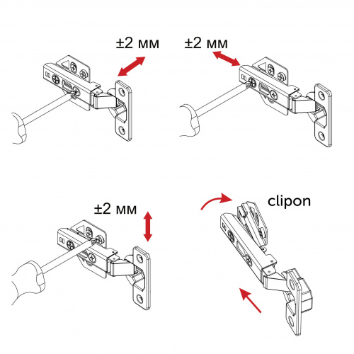Петля накладная с доводчиком 48мм планка h0 clip-on 3D регулировка комплект заглушек с еврошурупом AKS PLUS (см. 104 660)_5